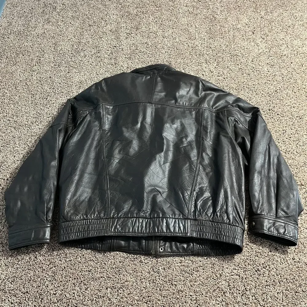 Members Only Jacket Mens‎ XL Brown Leather Bomber Quilted Lined Zip Snap Collar